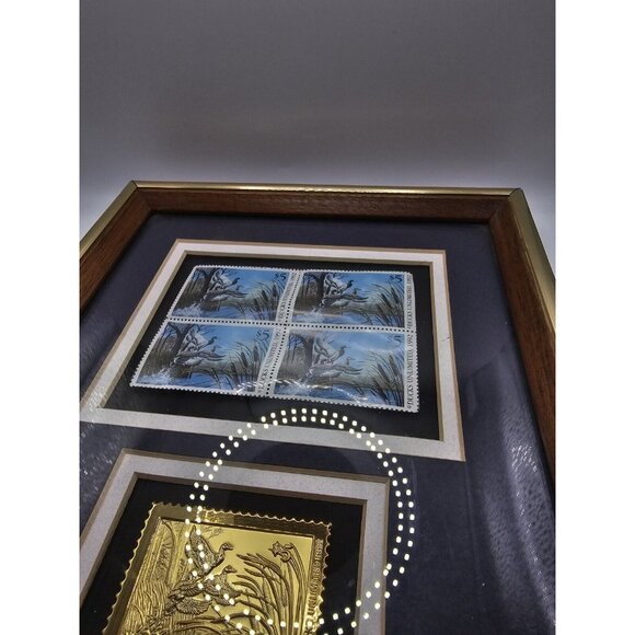 1992 Ducks Unlimited 5$ Stamps With Gold Stamp In Original Frame 8x10 Frame - Picture 4 of 11